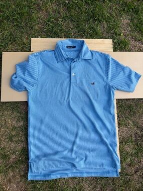 Southern Marsh Men's Light Blue Striped Polo Shirt